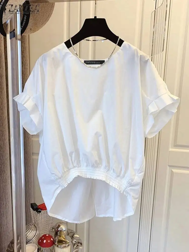 2024 Zanzea Zomer Blouse Vrouwen Mode O Hals Korte Mouw Tops Casual Losse Shirt Dames Elegant Effen Ol Werk Blusas Tuniek