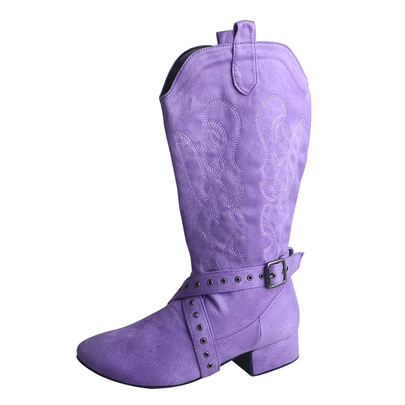 Venus lure-Botas de baile latino violeta para mujer, zapatos de baile de fiesta de salón de Salsa latina suaves con tacón personalizado, botas planas deportivas