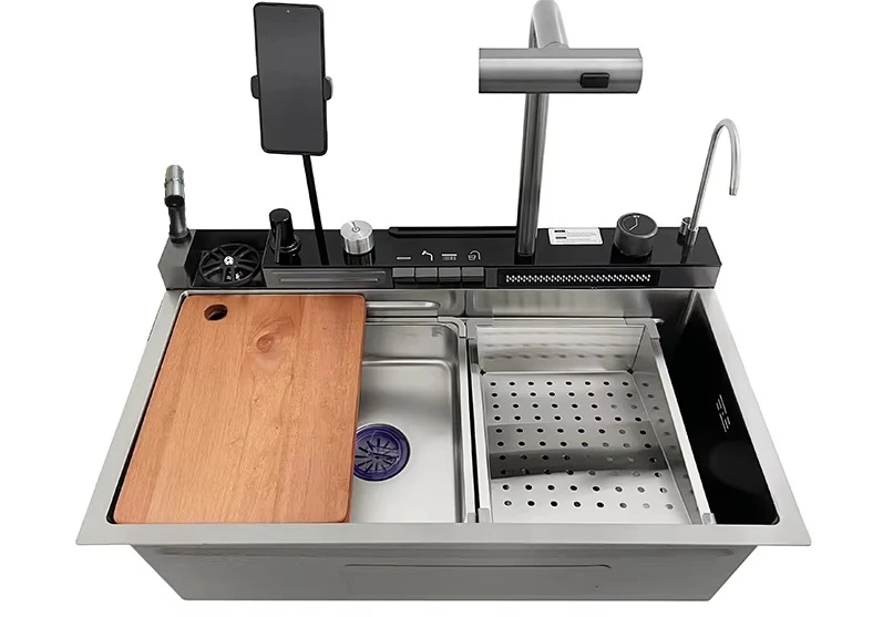 Wholesale Price Customized 16 Gauge 304 Single Bowl Stainless Steel Sink Smart OEM Undermount Kitchen Sink with Waterfall