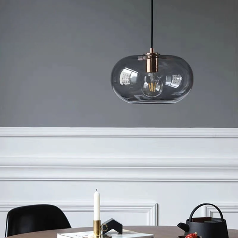 Nowoczesny Minimalistyczny Przezroczysty Szklany Żyrandol LED z Szklanego Szkła w Kolorze Szarym Dymionym, Kreatywny Dekor, Nordycki Dom, Ciepły Salon, Lampa do Sypialni