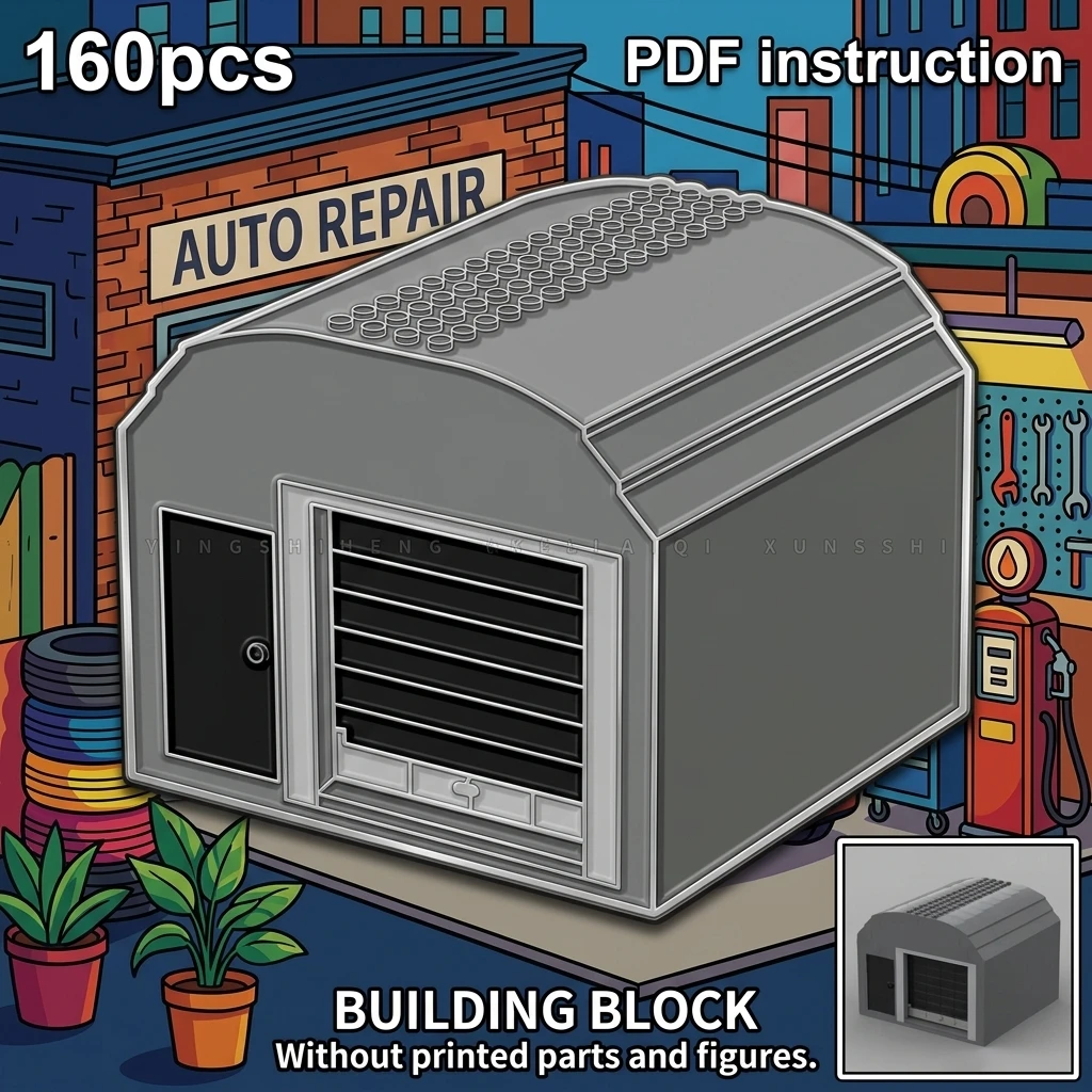 

Display Model 160PCS MOC City Street View Auto Repair Shop Building Blocks Small Garage Shed Diorama Accessory