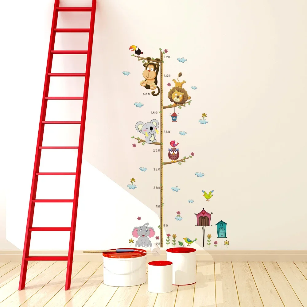 Lovely Animals Chart Wall Sticker Monkey on Tree Branch Growth Kids Room Decoration Children Height Measure Child Height Measure