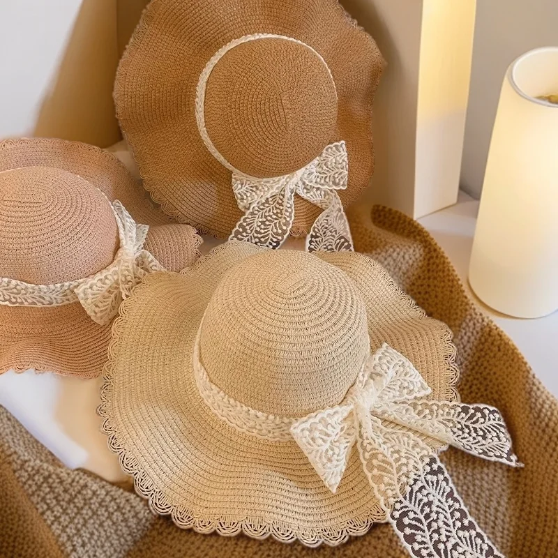 Women's Summer Camping Popular Lace Straw Hat Summer Seaside Beach Sun Hat Outdoor Big Eaves Sun Protection Fashion Hats 2