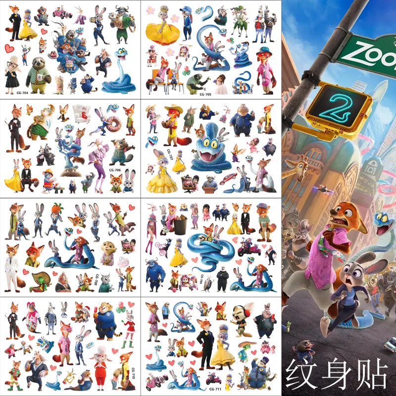 

1 шт., временные татуировки с героями мультфильмов Disney Zootopia 2, Джуди и Ник, наклейки для татуировок на теле, подарки на день рождения, наклейки для вечеринок