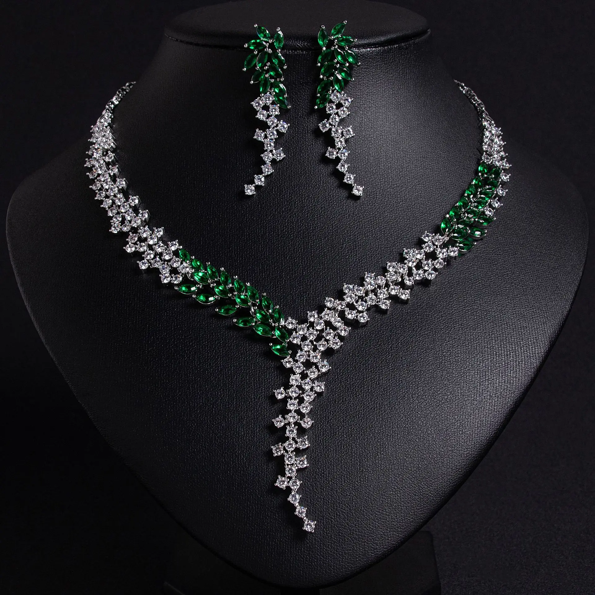Luxury Fashion Multi-colour Maple Leaf Jewellery Necklace Earrings 2 Pcs Set Party Banquet Prom Women's Wedding Costume M-594