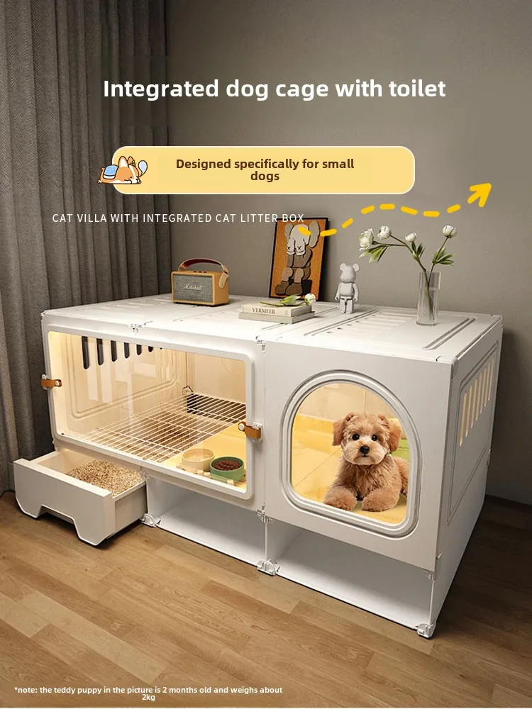 Dog cage Small dog with toilet Separation kennel One room One living room One bathroom Toilet Integrated pet dog villa indoor