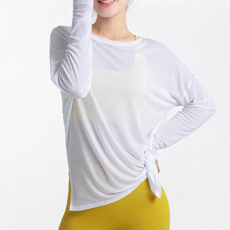 PofyBofy Yoga Casual Long Sleeve Split Side Workout Shirt Mesh Breathable Gym Tops Loose Fit Work Out Casual Fall Tunic Tops