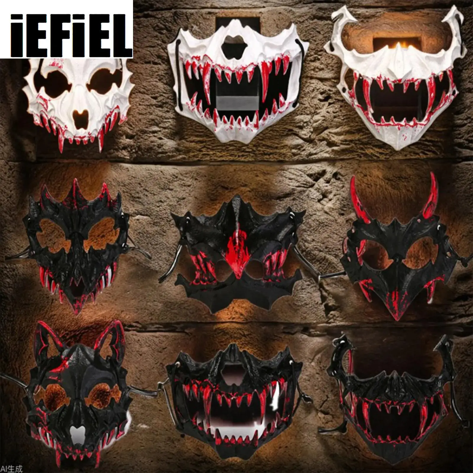 

Halloween Carnival Party Mask Dragon God Skeleton Half Face Masks Bone Skull Animals Mask Stage Cosplay Dance Prom Costume Props