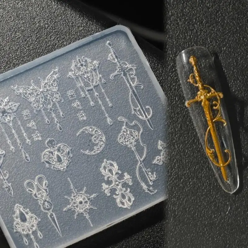 1 Pcs European Retro Style 3d Relief Silicone Mold,Transparent Flowers Bow Tie Nail Art Silicone Carving Mold Mould Template