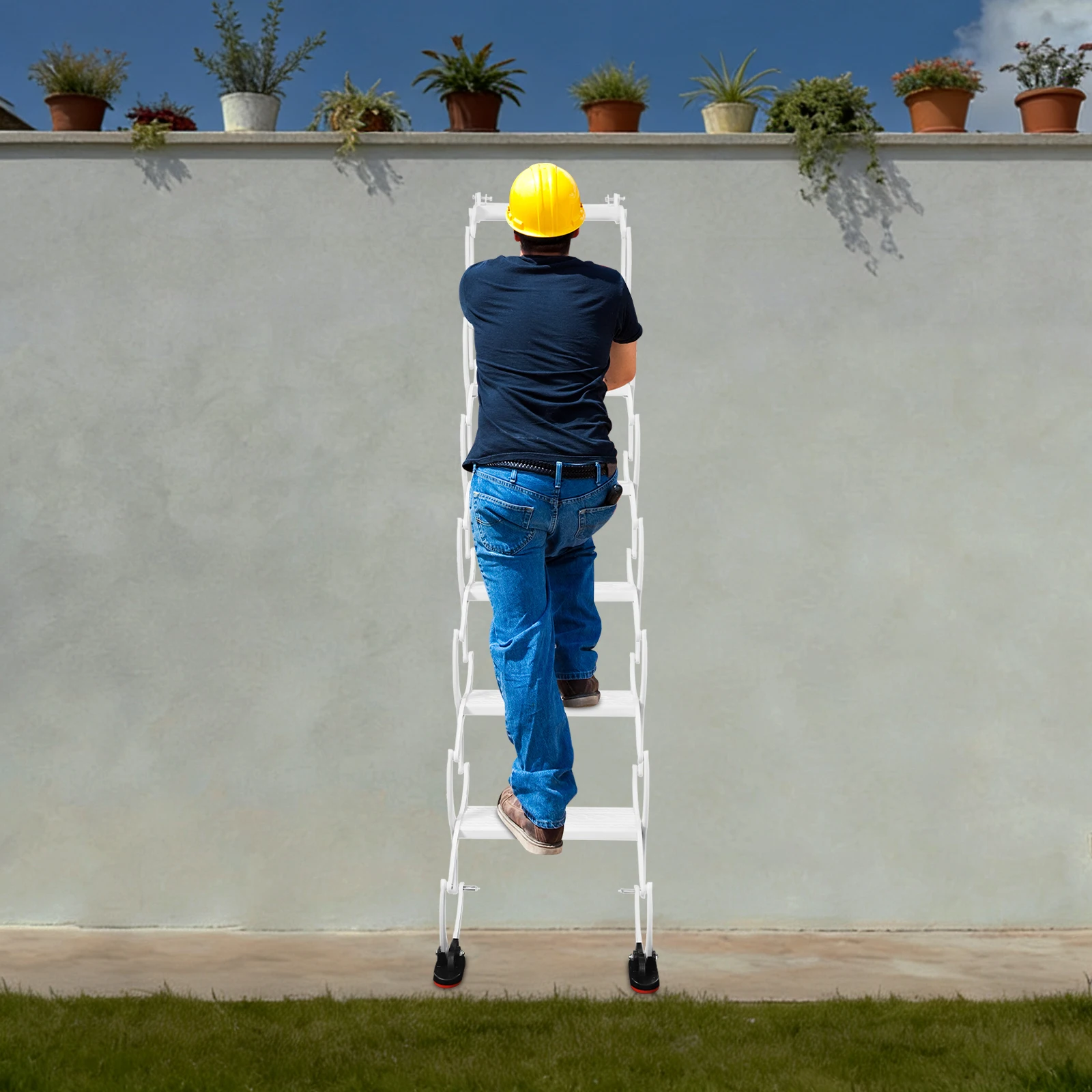 

Белая складная лестница из высокопрочной стали 40x195 см, 7 ступеней, нагрузка до 200 кг, нескользящая, для настенного крепления, для павильонов