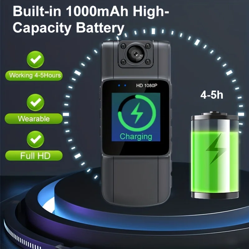 

1 шт. портативная камера Full 1080P с клипсой, встроенным аккумулятором 1000 мАч, записью на 4-5 часов, для использования на улице и ночного видения