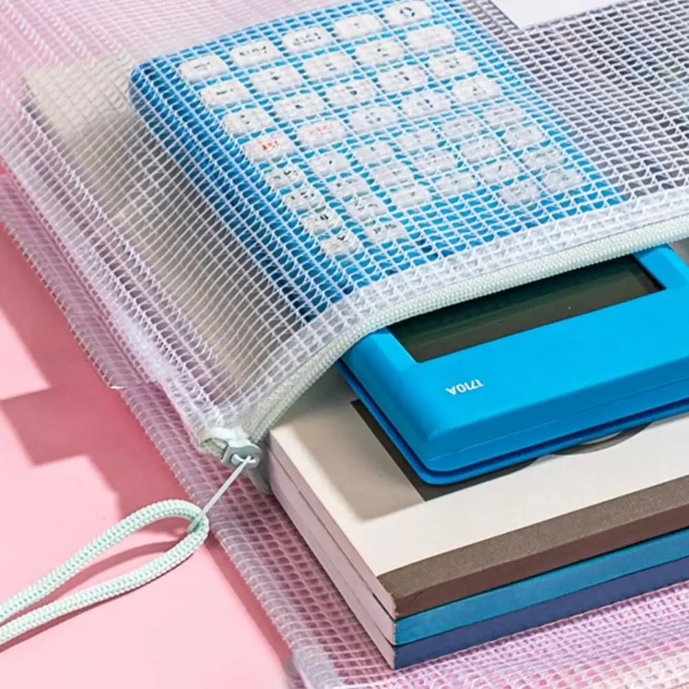 Bolsa de malha de capacidade à prova d'água, bolsa com zíper de malha a4 para organização de viagens de escritório, bolsas de documentos de plástico para material escolar
