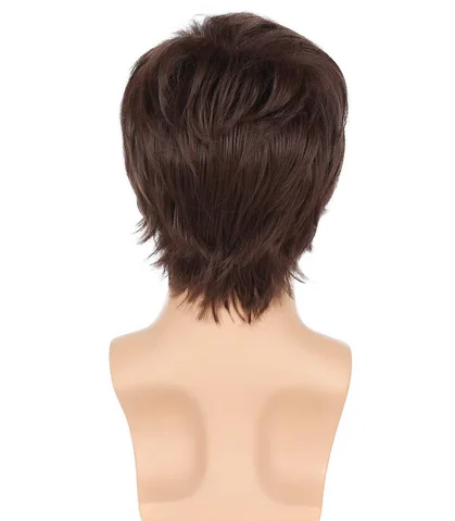 Brown wig fluffy wig men's short straight hair long bangs best selling men's synthetic fiber head cover