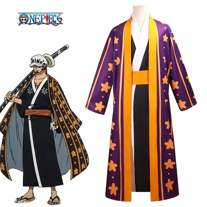 

Anime One Piece Trafalgar D. Water Law Cosplay Costume kimono Cloak Outfits Fantasia Men Boys Halloween Carnival Disguise Suit