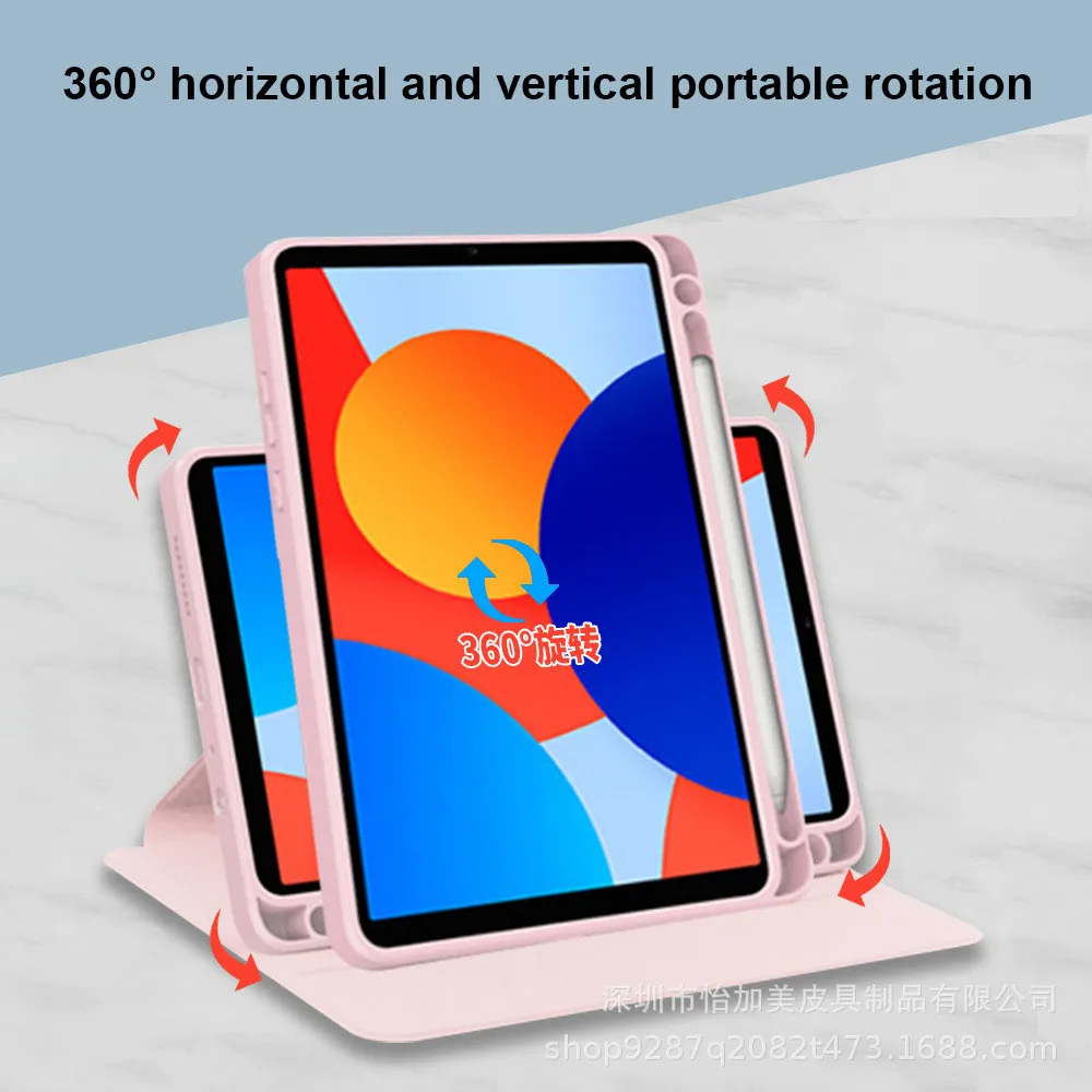 720° Rotation Transprent Acrylic Case For Xiaomi Redmi Pad SE 8.7 inch 2024 Leather Cover With Pen Slot