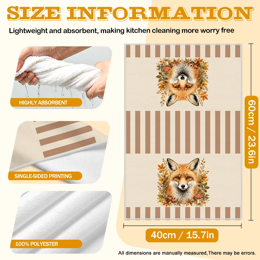 2pcs Set Kitchen Towels Brown Striped Forest Fox Raccoon Hand Towels Christmas Decorations For Home Noel Dish Towels Gifts