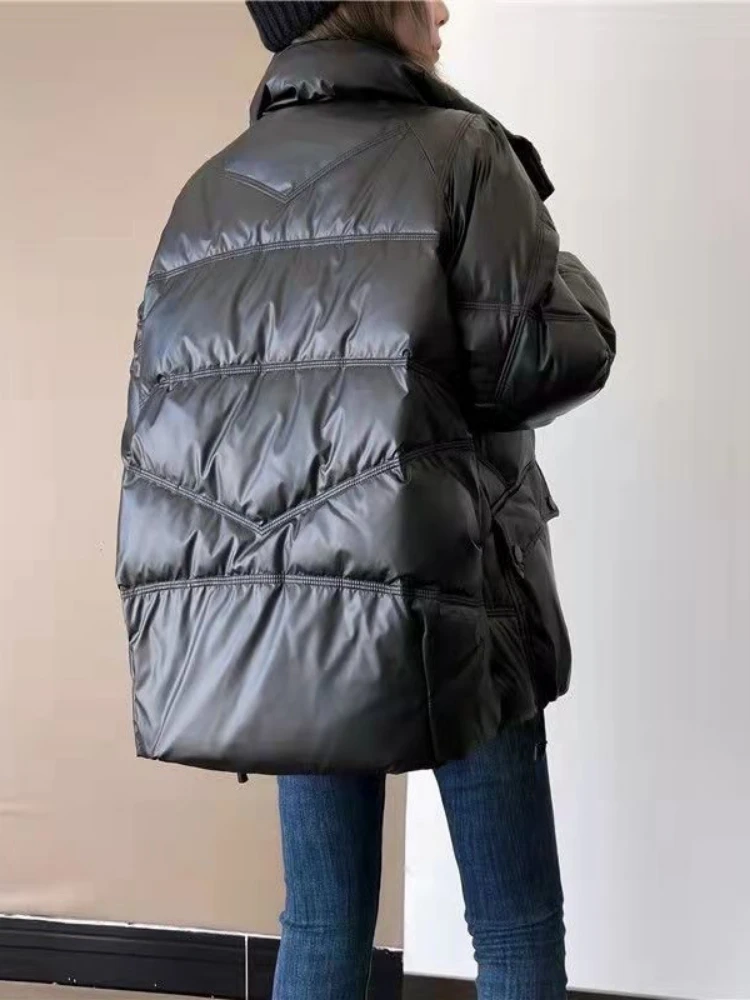 Parka de manga comprida feminina, jaqueta de algodão, quente, gola alta, casacos curtos casuais, Parkas coreano, Casacos, Inverno