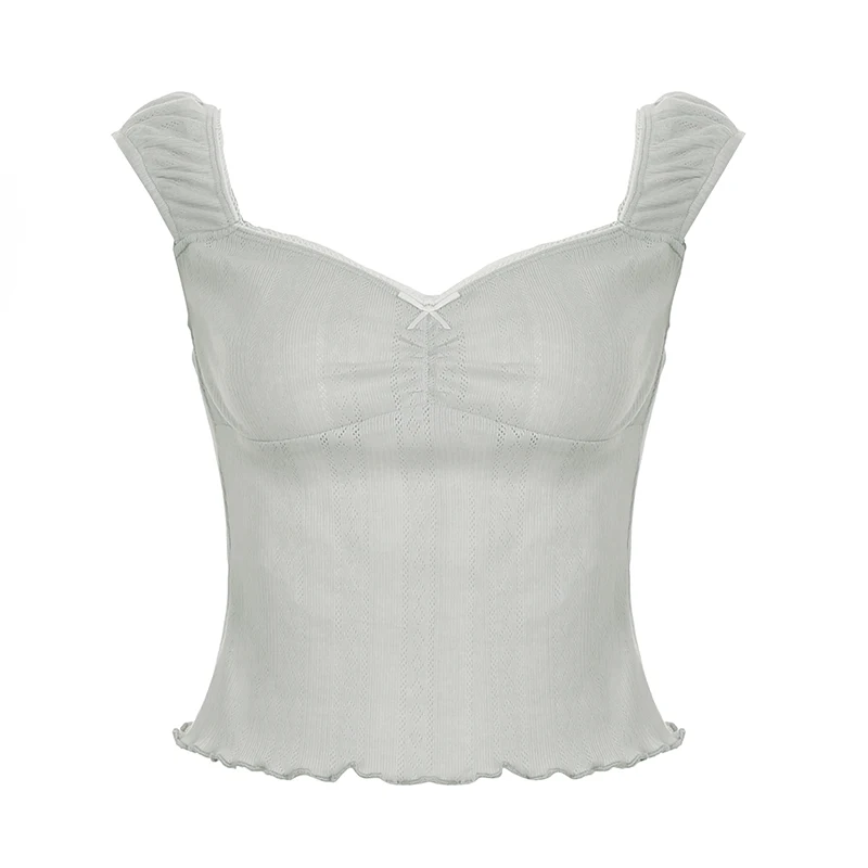 FabGirls Breathable Ruffle Patchwork Me Ne ort Sve T-irt Slimming Knitted Top Versatile Commute Sle Creative Pat...