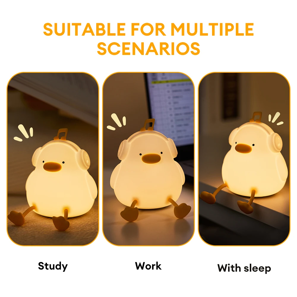 Silicone LED Duck Night Lights Animal Lampe USB Rechargeable Timing Enfants Nuit Lampe pour Chevet Chambre D￩cor Cadeaux D'anniversaire