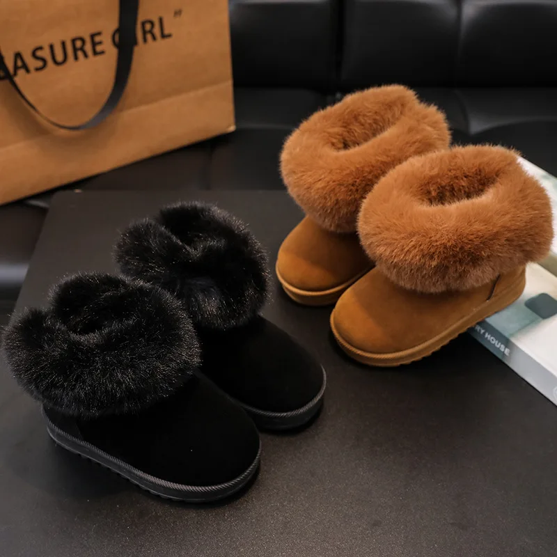 Girl Boy Autumn Winter Thickened Warm Suede Snow Boots Children Kids Non-slip Soft Sole Cotton Boots Casual High-top Shoes Baby