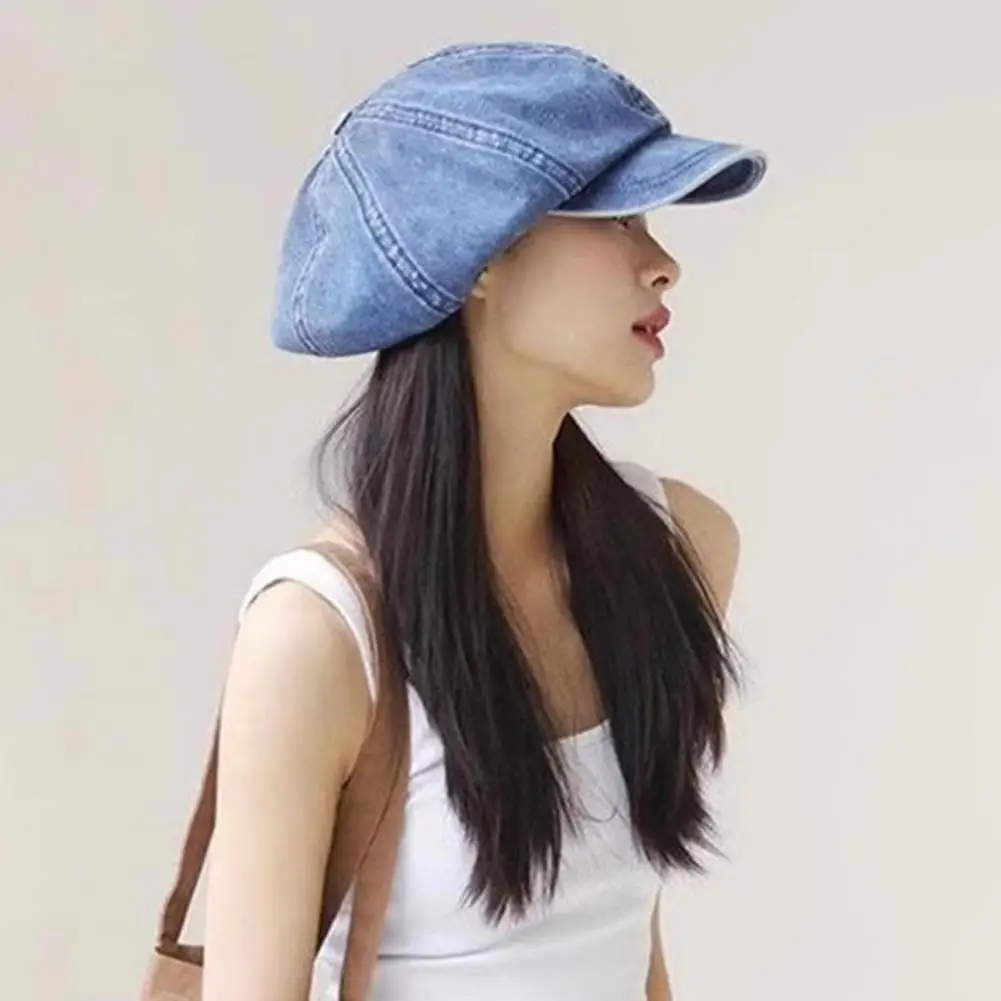 Ladies Beret Stylish Retro Octagonal Cowboy Hat for Women Lightweight Breathable Sun Protection Beret with Long Brim for Summer