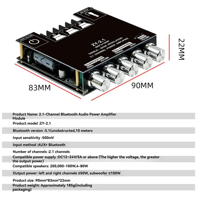 Módulo amplificador de potência de áudio compatível com bluetooth 2.1 canais bt 5.1 3.5mm aux 50wx2 + 100w placa amplificadora placa-tce