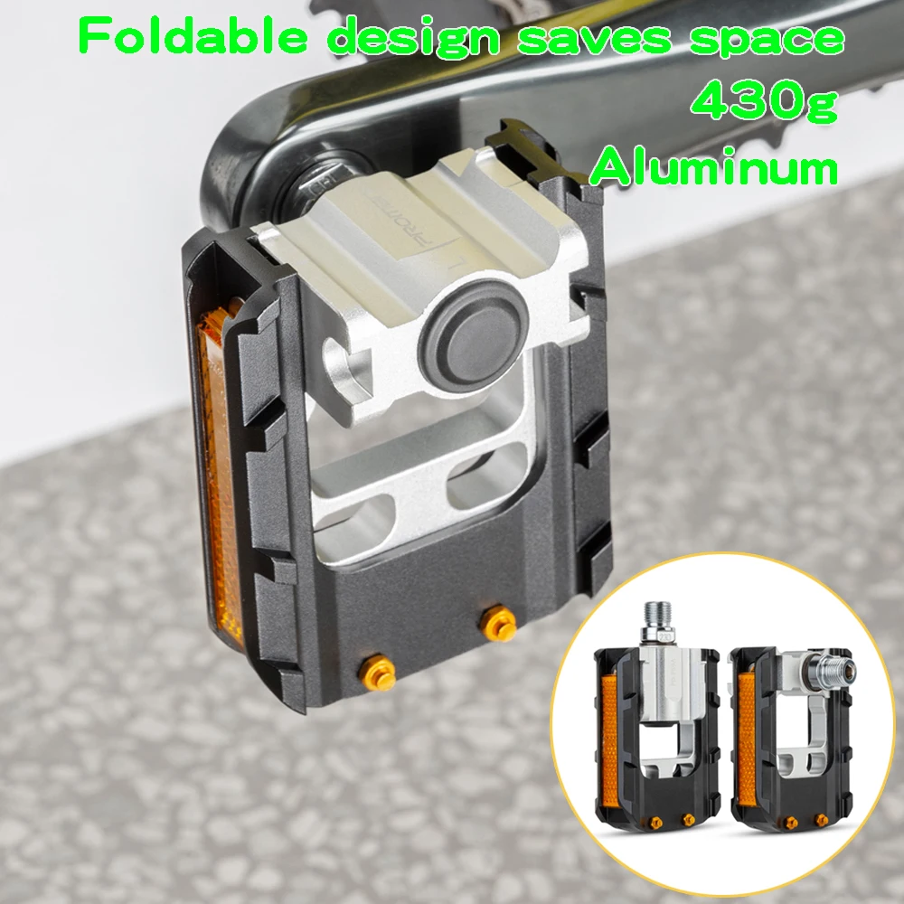 PROMEND Folding Bike Pedal MTB Aluminum Anti-slip Bicycle Pedal Foldable Quick Release Reflective Palin Bearing Cycling Pedals