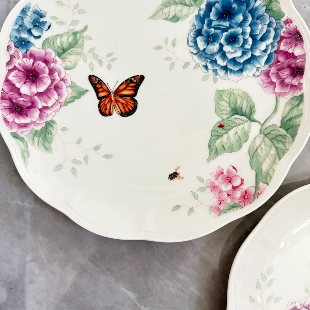 Butterfly Series Hydrangea Ceramic Tableware  Plates household Serving Pasta Plates Bone China Dessert Plate