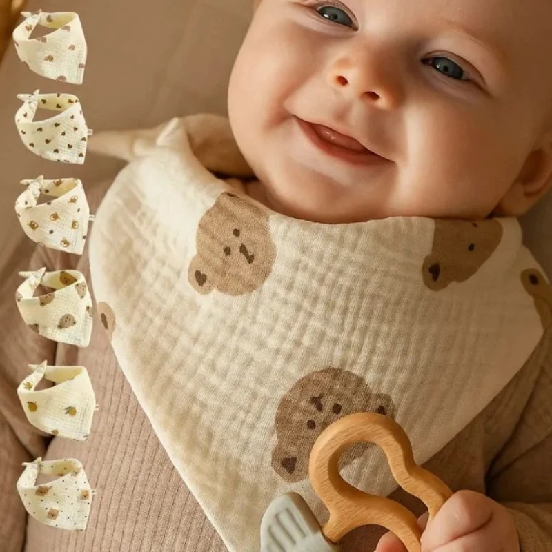 6pcs /set Cotton Baby Bibs Triangle Scarf Gauze Saliva Towel for Newborn Anti-spitting Milk Muslin Burp Cloth Baby Items