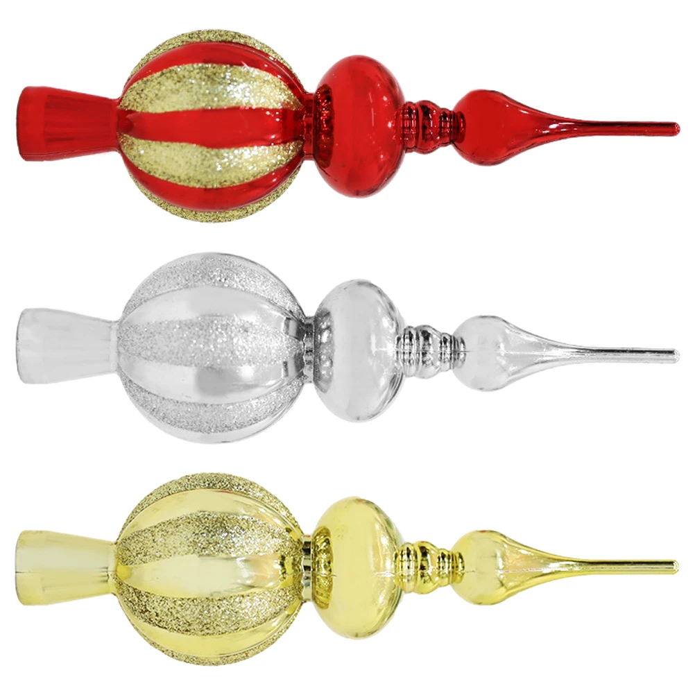 

3pcs Vintage Christmas Tree Toppers Xmas Treetop Finials Bright Color Holiday Party Supplies Spherical Plastic Tree Topper