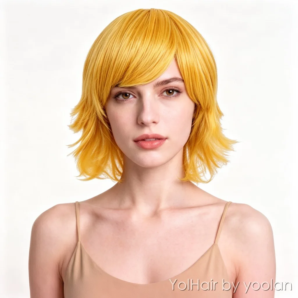 

Short Yellow Cosplay Wig for Men Women Straight Layered Anime Wigs with Bangs Heat Resistant Synthetic Hair for Halloween Party