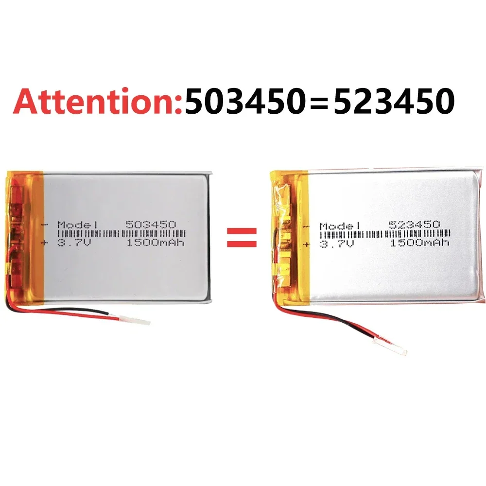 1-10pcs 3.7V 1500mAh 523450 503450 Polymer Lithium Rechargeable Battery Li-ion Battery For Smart Phone DVD MP3 MP4 Led Lamp