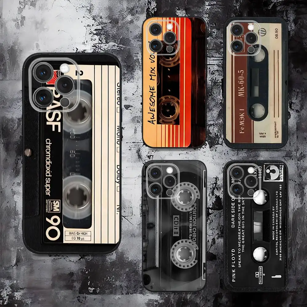 

Cassette Tape Vintage Phone Case For iPhone 16,15,14,13,12,11,Pro,Max,Plus,X,XS,SE,E,Mini,Soft Silicone Black Case
