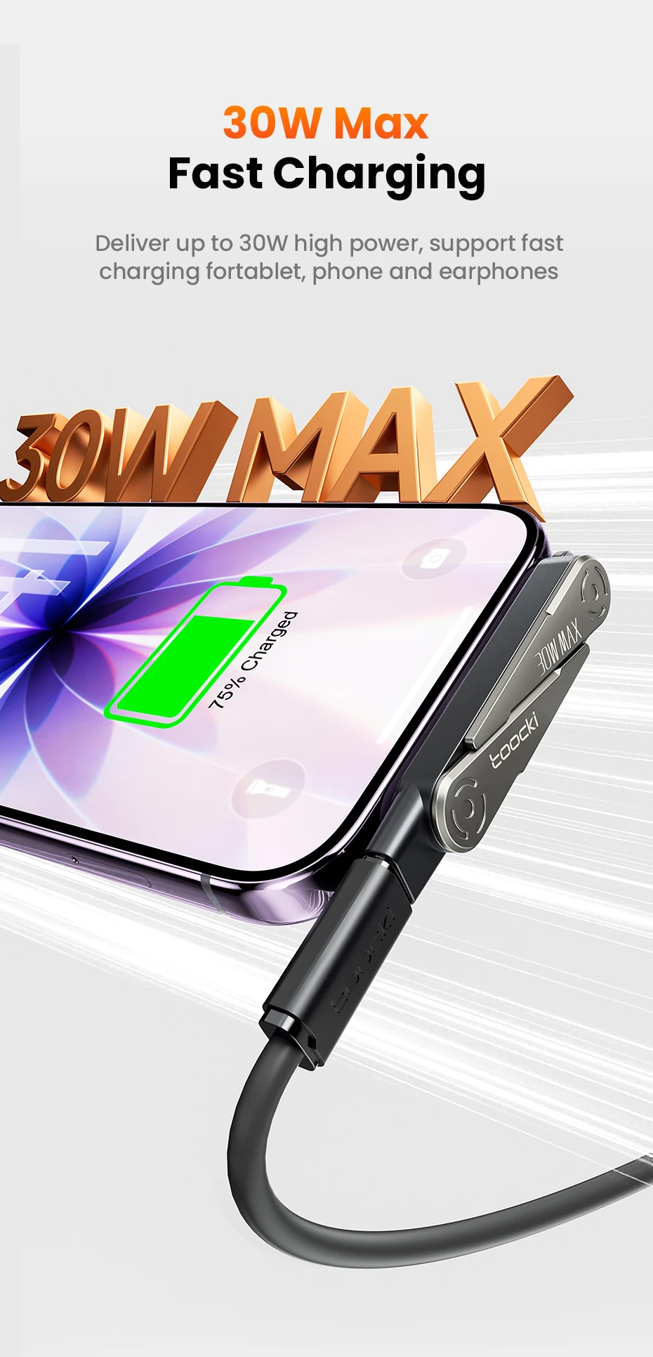 Toocki 30W USB-C-auf-Lightning-Adapter mit integriertem Klappständer und Trageband, tragbarer Typ-C-Buchse auf iP-Stecker OTG für iPhone 14 13 – Detail 4