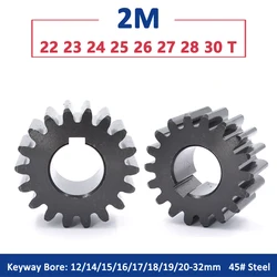 1pc 22T-30T 2M Spur Gear 45# Steel 22 23 24 25 26 27 28 30 Teeth Drive Flat Gear Keyway Bore 12/14/15/16/17/18/19/20/22/24-32mm