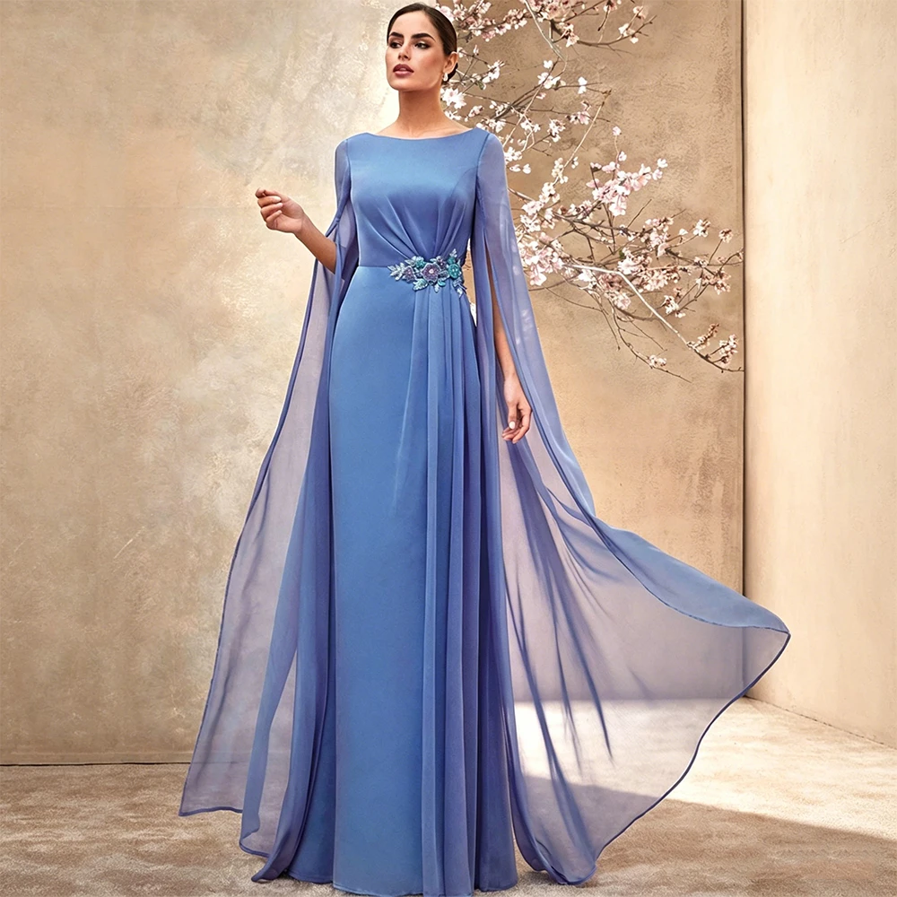 Customized Modern Mother of the Bride Dress Cloak Sleeves Lavender Wedding Guest Gowns Beading Applique Formal Evening Dresses