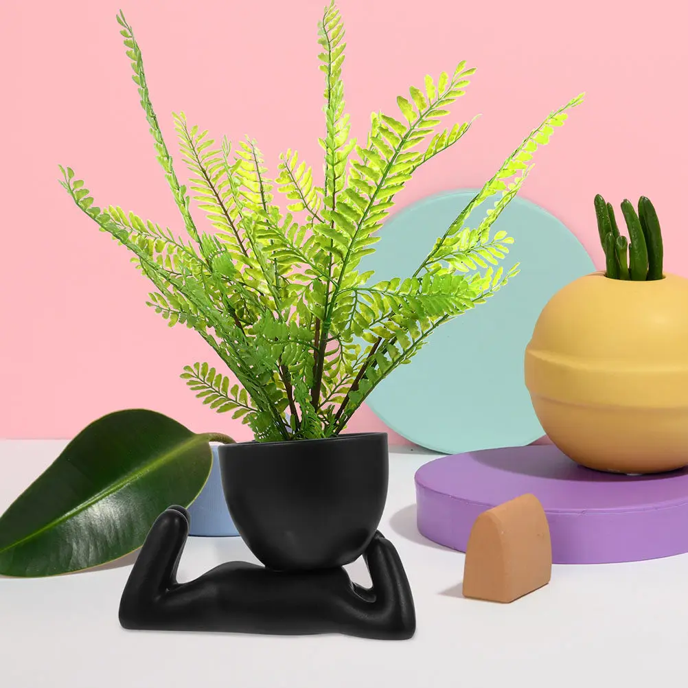2Pcs Ceramic Human Shaped Succulent Pots Small Flowerpots for Indoor Desktop Balcony Kitchen Decor Home Plant Holder Cactus