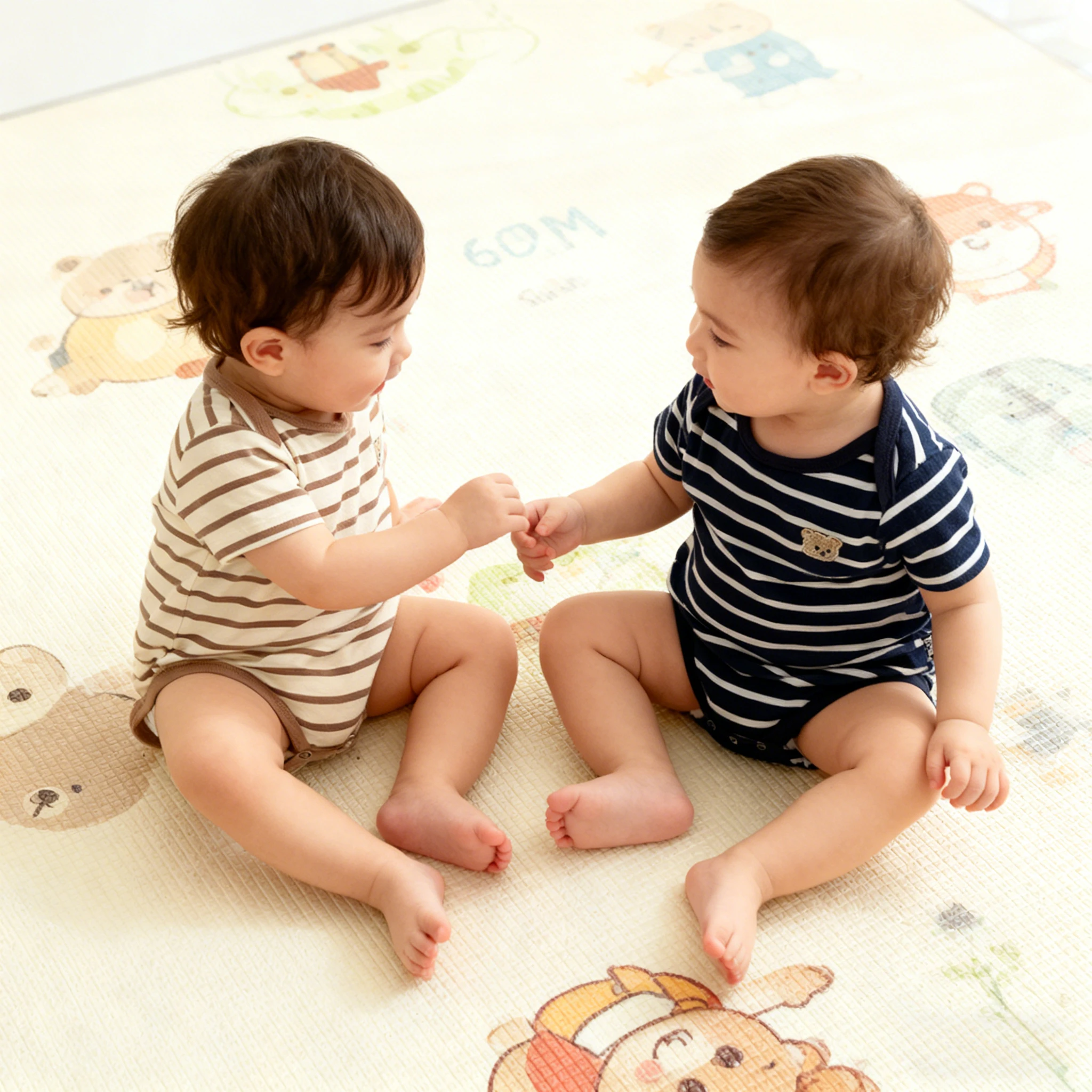 

Newborn Short-Sleeve Striped Bodysuit Thin for Summer Boys Cute Cartoon Bear Onesie Clothing for Twin Infants Trend