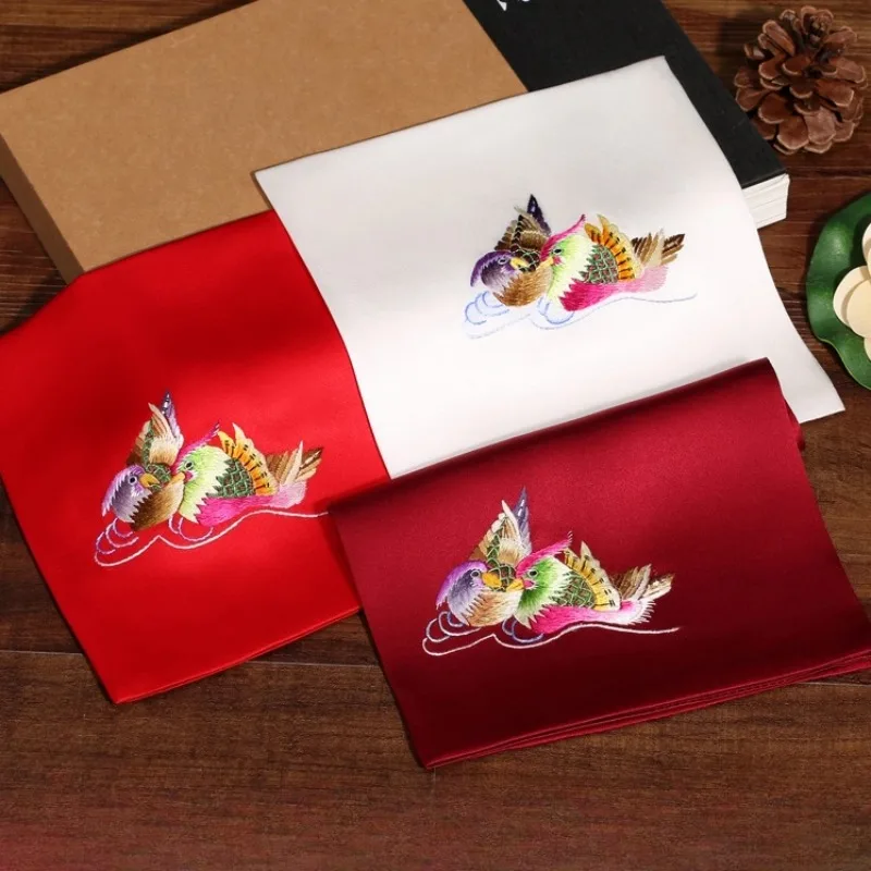 الحرير المطرزة يدويا منديل طبقة مزدوجة التوت الحرير اليوسفي بطة الحرير هدية منديل 35x35 سنتيمتر