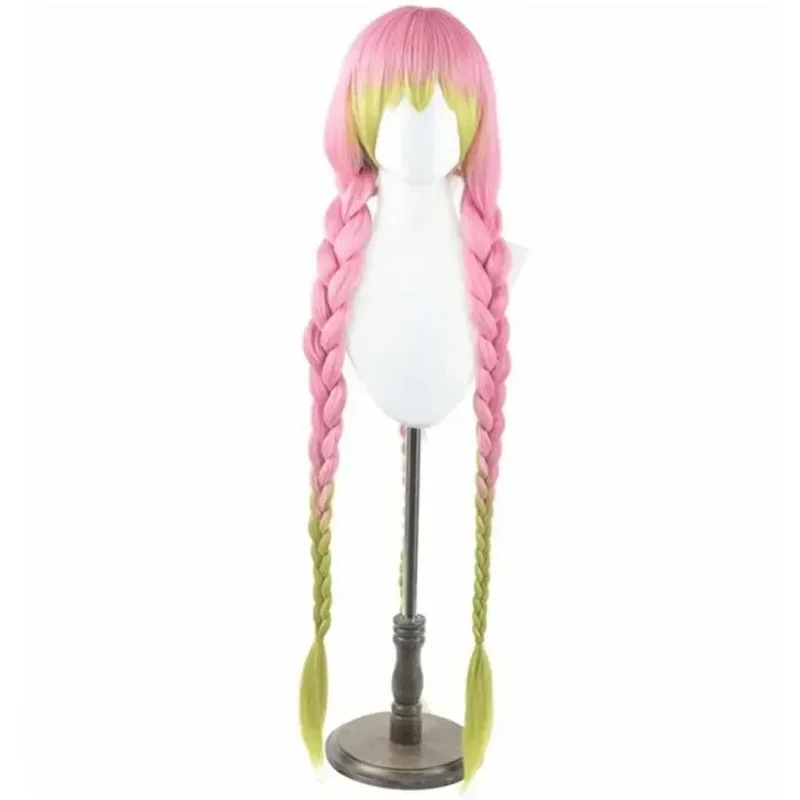 FC6Anime Demon Slayer Kanroji Mitsuri Kimetsu No Yaiba Parrucca Cosplay da donna Verde Rosa Capelli colorati Trecce Parrucche per capelli @ FC8!