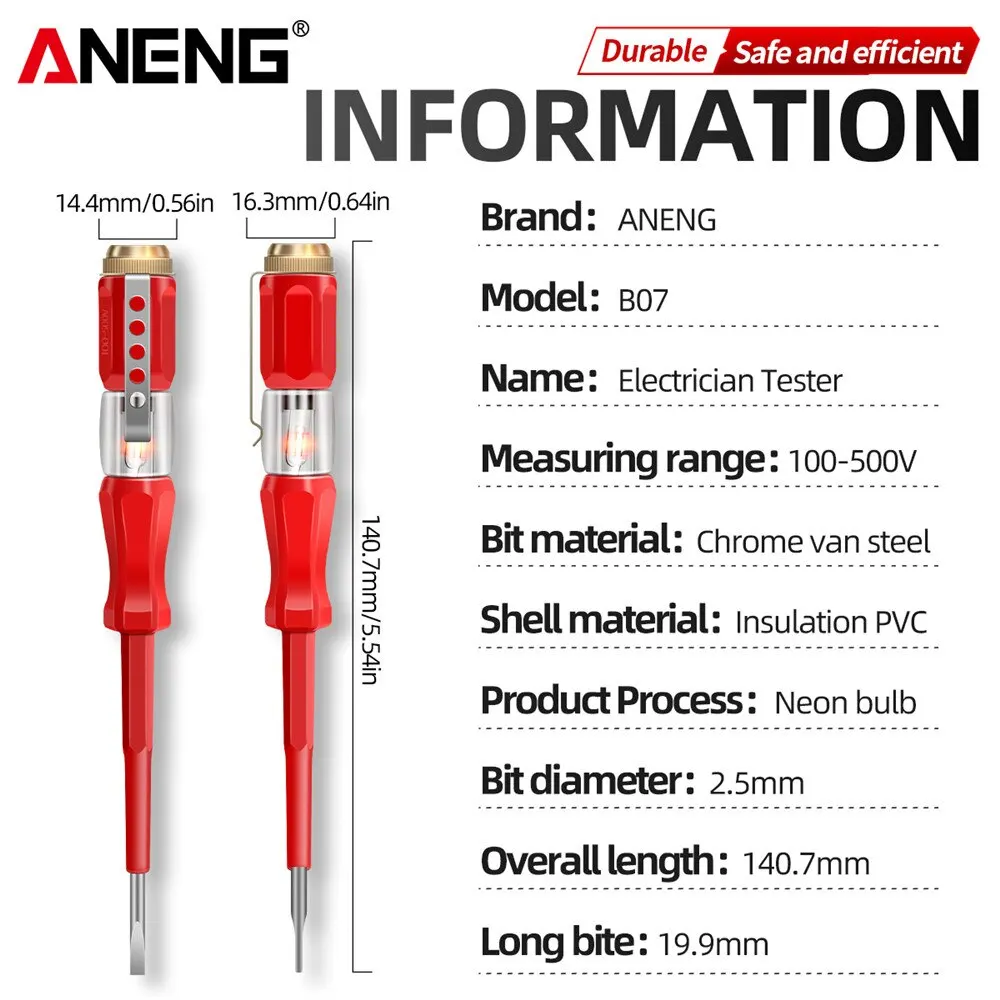 ANENG 스크루 드라이버 테스트 탐지기, 전압 계량기 테스터, 전기 테스터 펜, 미니 전기 기기 도구, B07