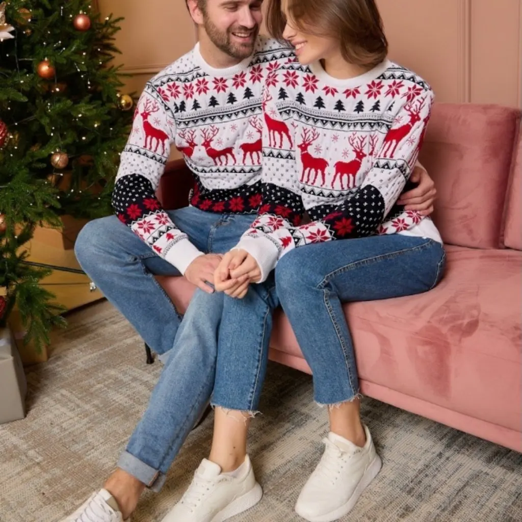 

Men's Elk Jacquard Long-Sleeved Sweater Autumn Winter Couple Wear European American Style Christmas New Fashion