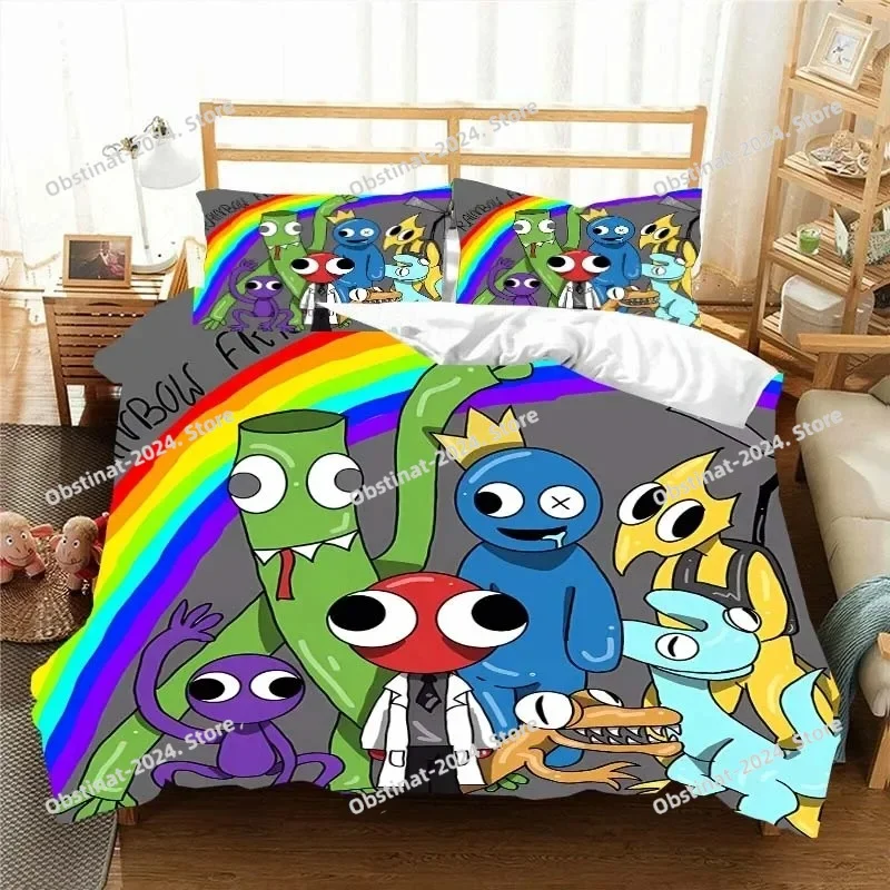 

Rainbow Friends Pattern Quilt Cover Pillowcase Bedding Two or Three Piece Set Multi Size Comforter Set Duvet Cover Bedding Sets
