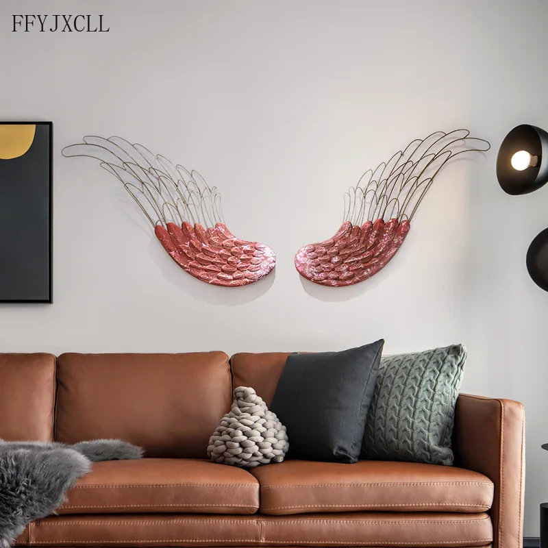 Creative Design Wall Pendant Luxury Wall Decoration Wrought Iron Feather Wings Hanging Wall Decoration