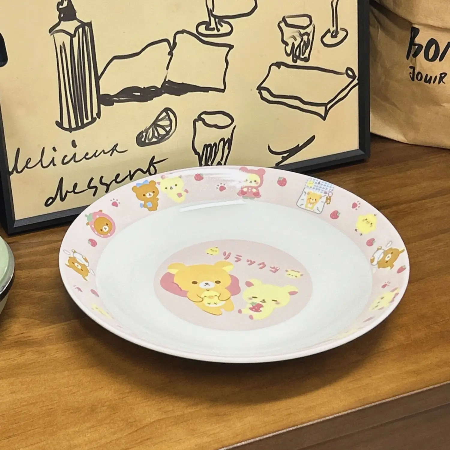 Japanese Cartoon cute rilakkuma ceramic soup plate pink dish creative breakfast fruit plate 9 inch