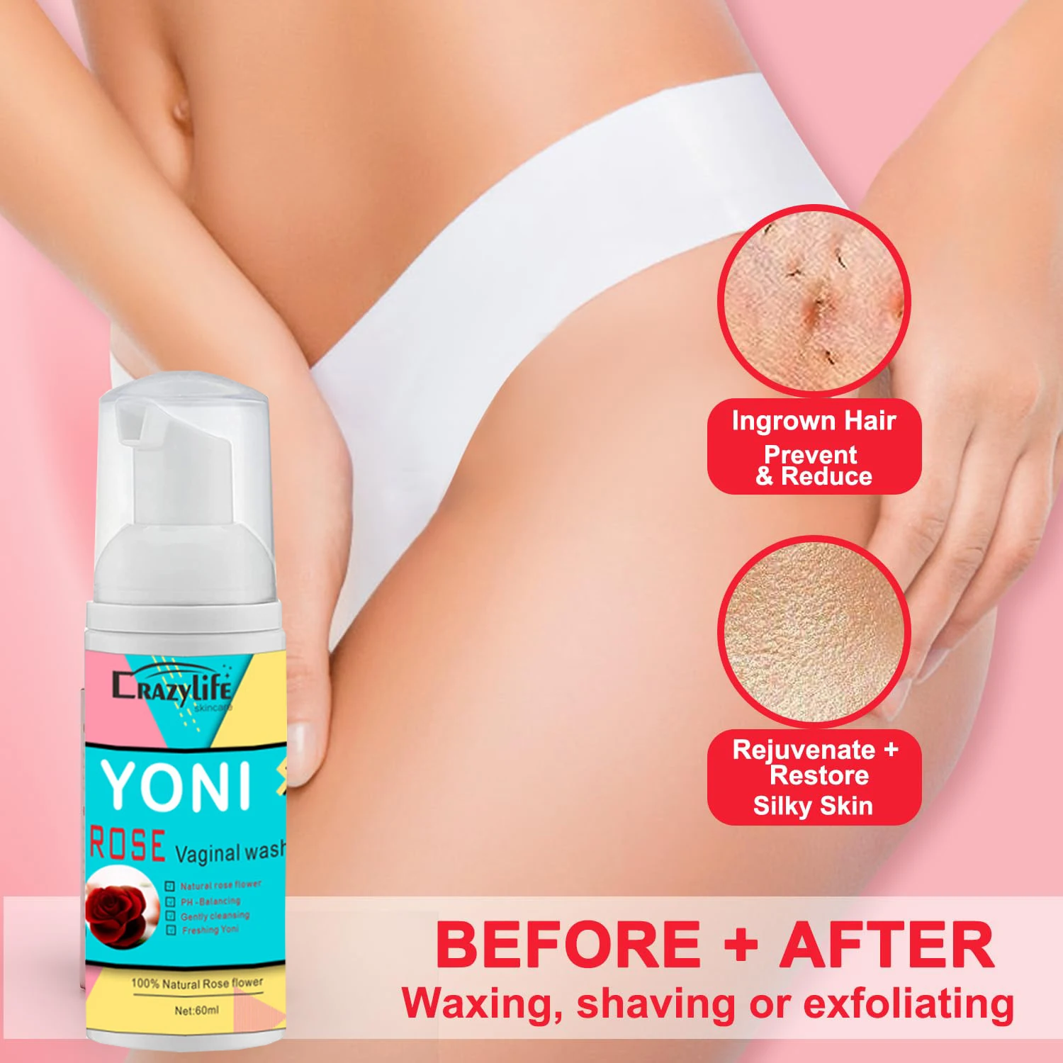 60ml Feminine Intimate Yoni Wash Natural Washing Foam Vaginal Herbs Washer Hygiene Vagina Detox Cleaning Care for Woman Health