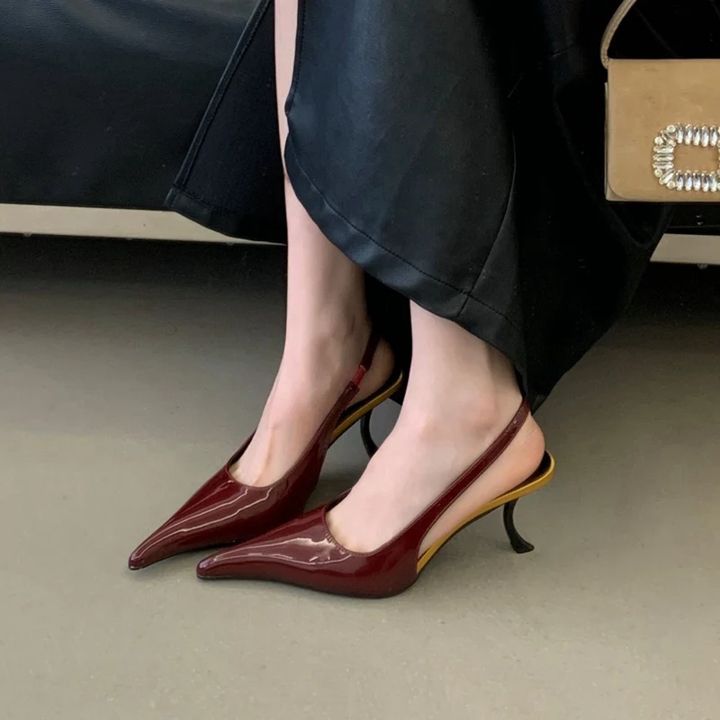 2026 SPring New Brand Pointed Toe Slingback Sandal Thin Heel Pumps Shallow Slip On Ladies Elegant Sandal Fashion Pumps For Party