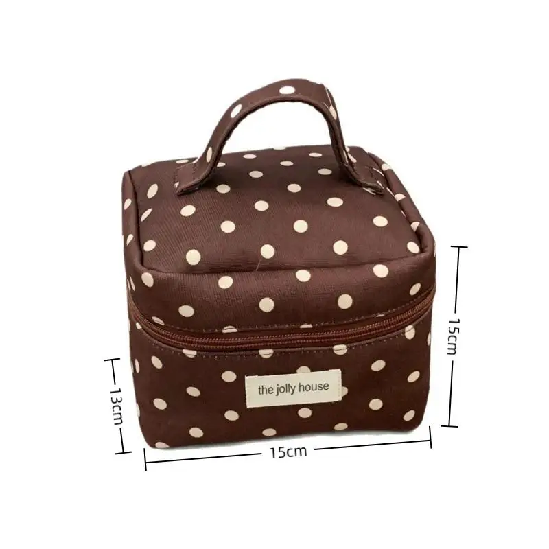 Koreanischer Retro-Stil, Aufbewahrungstasche mit Punktmuster, tragbar, für den Außenbereich geeignet, vielseitige Damen-Handtasche mit großem Fassungsvermögen, ideal als Kosmetiktasche. – Detail 8