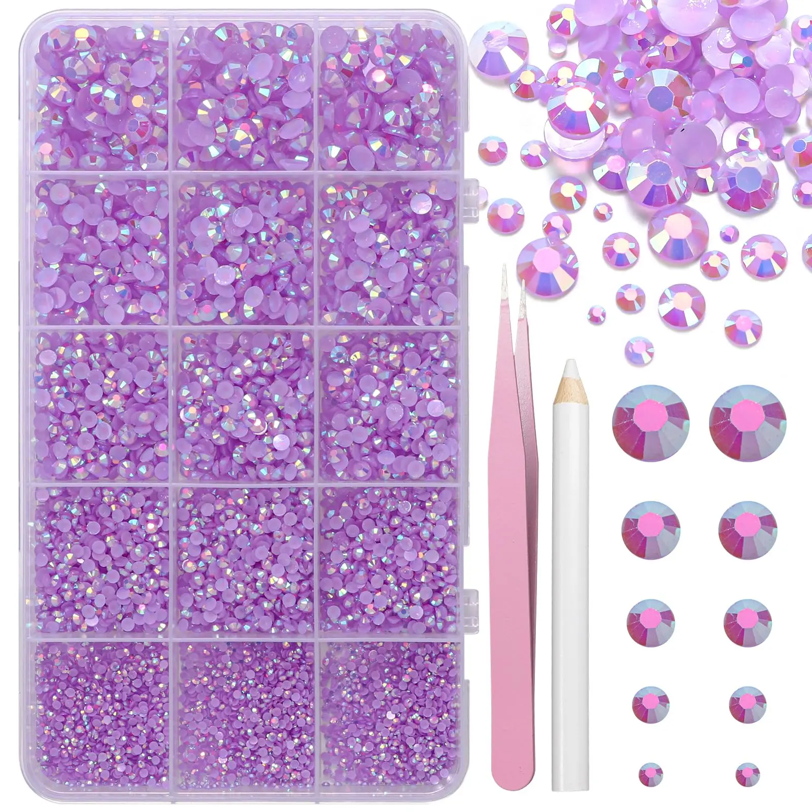 15000 Stück Mehrfarbige Harz-Jelly-Strasssteine, 2-6mm Flache Rückseite Nicht-Hotfix Nagelsteine mit Wachspickstift & Pinzette DIY – Detail 8