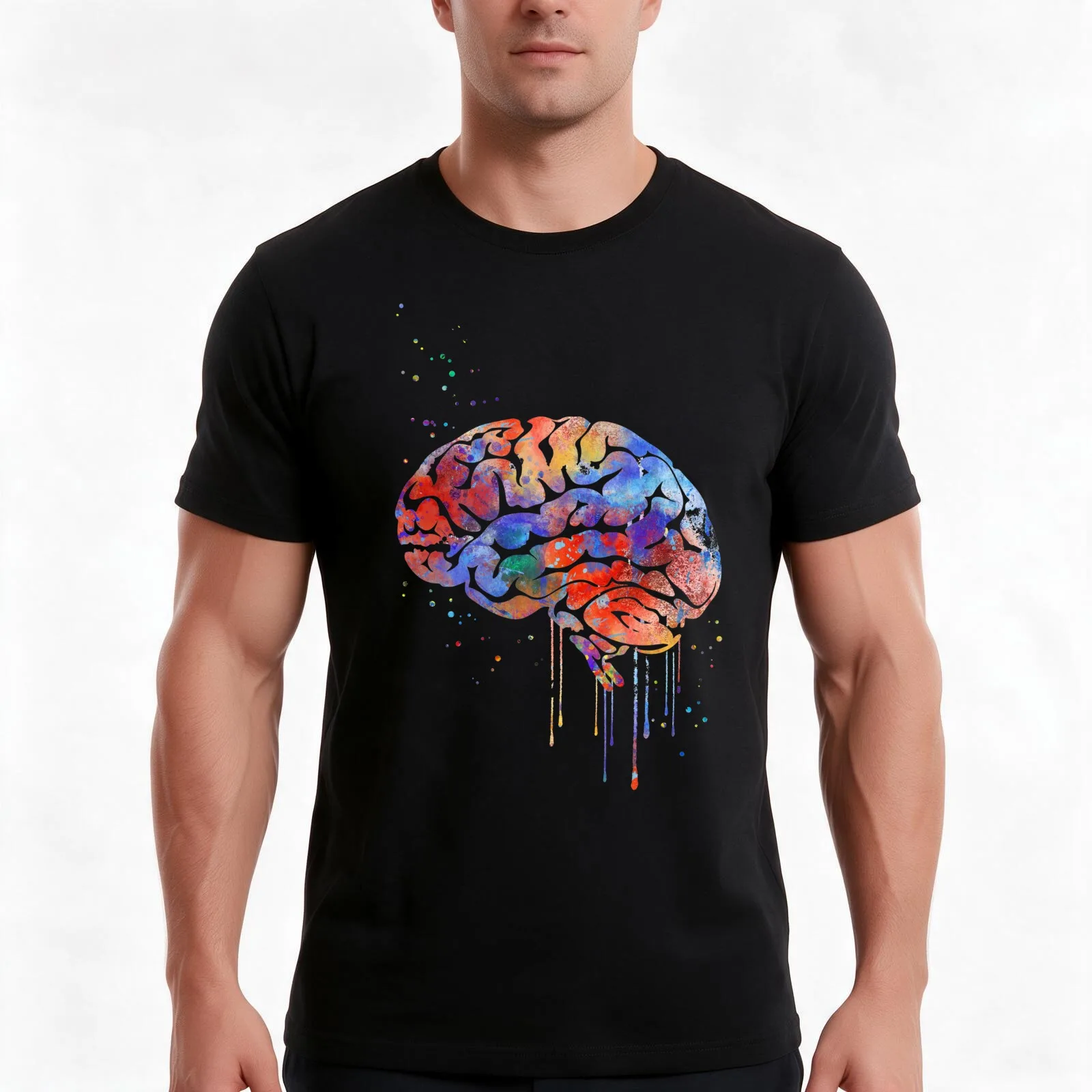 Brain anatomy, medical art, watercolor Brain T-Shirt, Summer Casual Cotton Tee, Oversized Streetwear Tops, Vintage Graphic Print